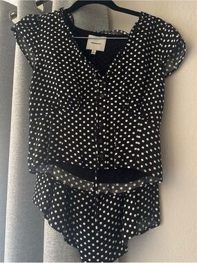 Reformation Black and White Polka Dot Button-Front Blouse